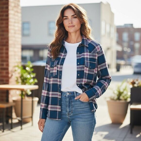 Cruel Girl Western Shirt Snap Up Multicolor Plaid 100% Cotton Rodeo Medium - Picture 13 of 13